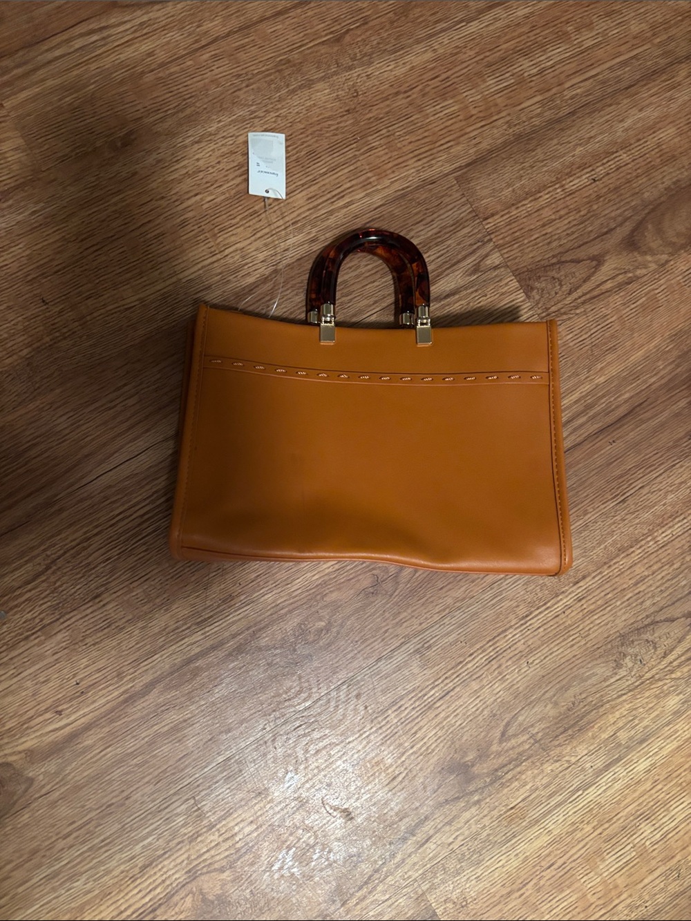Francesca's Collections Tan Structured Satchel with Tortoiseshell Handles